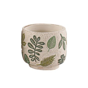 CEMENT POT 4"H CRACKLE FIN. W/GREEN LEAF PATTERN