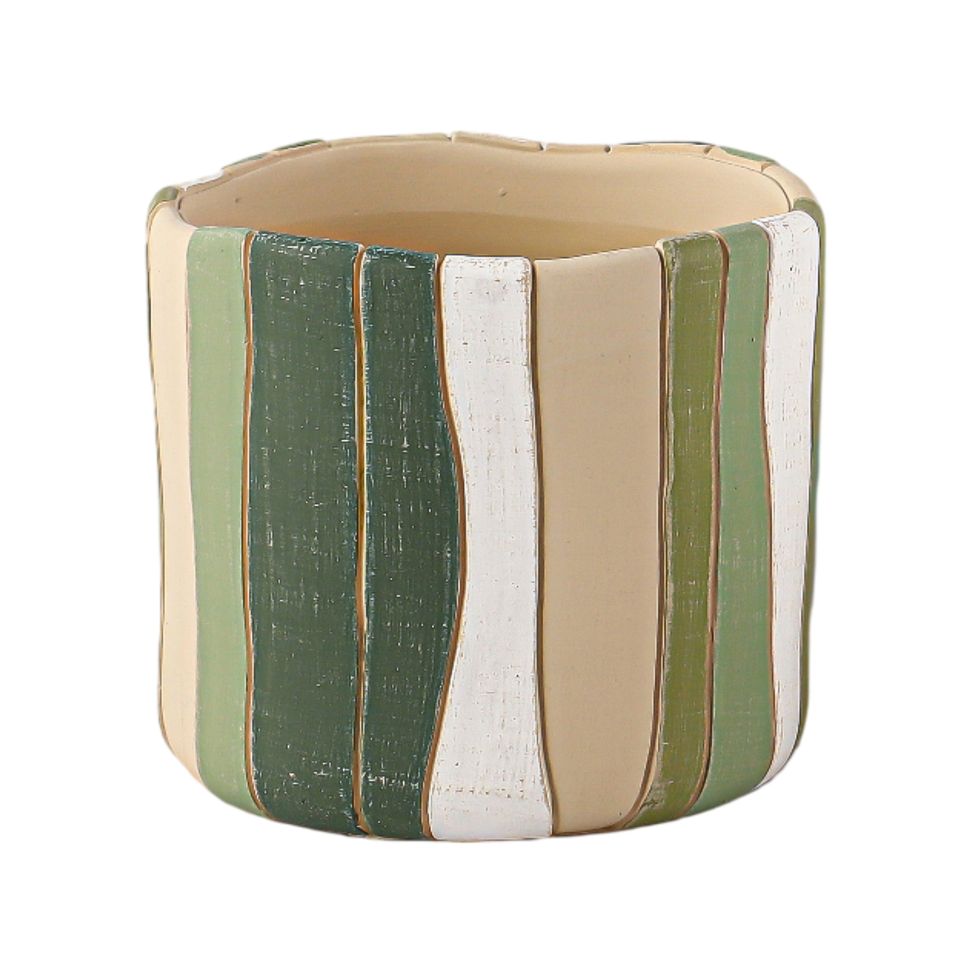 CEMENT POT 6.5"H FOREST GREEN, OLIVE, SAND STRIPES