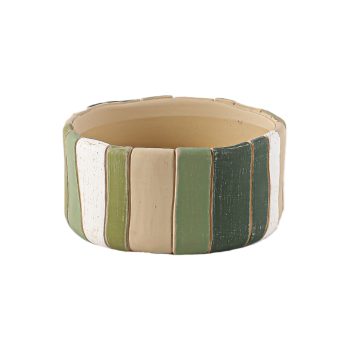 CEMENT POT 3.5"H FOREST GREEN, OLIVE, SAND STRIPES