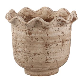 CEMENT POT 9.5" WAVY-RIM CREAMY TUSCAN STONE