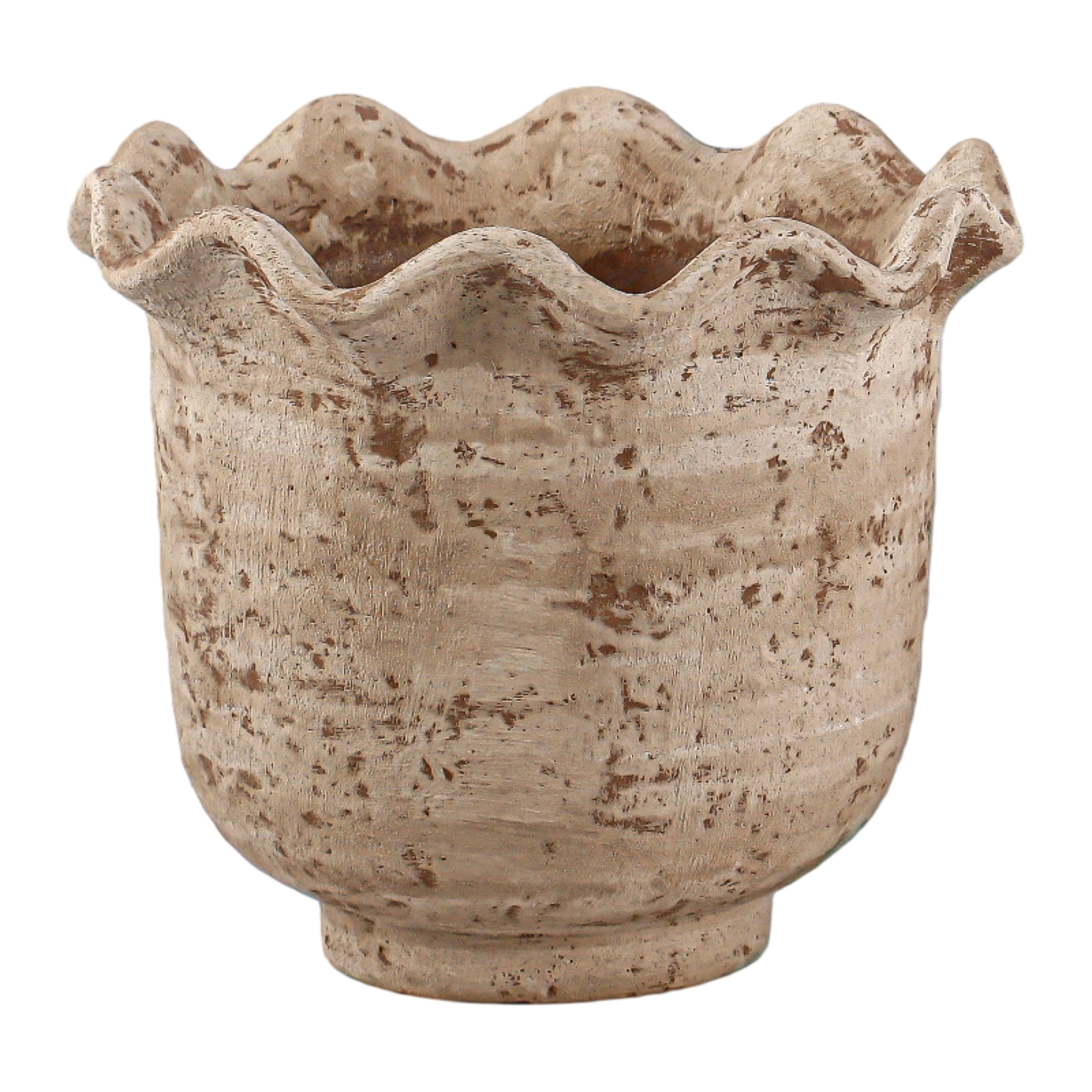 CEMENT POT 9.5" WAVY-RIM CREAMY TUSCAN STONE