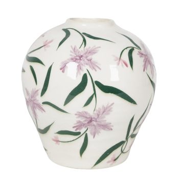 CERAMIC VASE MEDIUM TAPERED GINGER SHAPE STARBURST WILDFLOWER PRINT 8.75" CREAM/LAVENDER