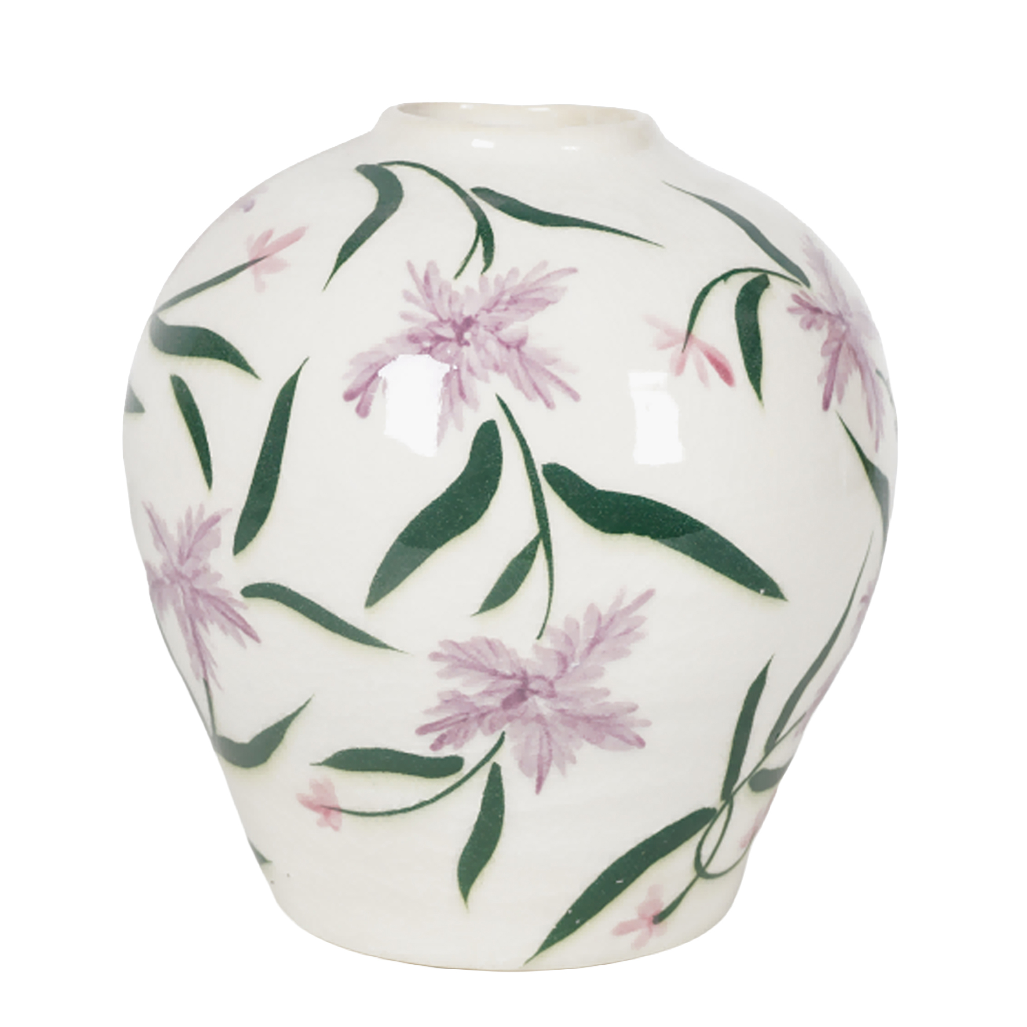 CERAMIC VASE MEDIUM TAPERED GINGER SHAPE STARBURST WILDFLOWER PRINT 8.75" CREAM/LAVENDER