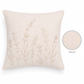 CUSHION DECORATIVE I/D PLANT EMBROIDERED 17"X17" BEIGE MIXED COTTON/POLYESTER 400G FILLER PILLOW