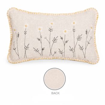 CUSHION DECORATIVE I/D DAISY EMBROIDERED 20"X12" NATURAL+YELLOW POLYESTER 300G FILLER PILLOW