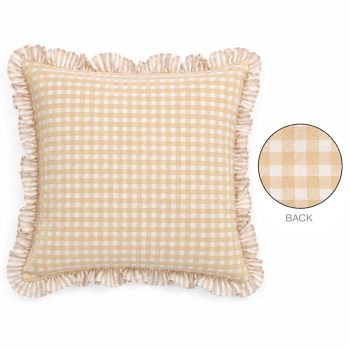 CUSHION DECORATIVE I/D STRIPE CHECK 18"X18" BUTTER RUFFLE EDGE MIXED COTTON/POLYESTER 300G FILLER PILLOW