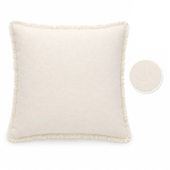 CUSHION DECORATIVE I/D YARN-DYED PATCHWORK W/FRAYED LINES 18"X18" BEIGE POLYESTER 400G FILLER PILLOW
