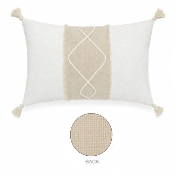 CUSHION DECORATIVE I/D YARN-DYED FRAYED EDGE TASSELS 20"X12" WHITE+BEIGE POLYESTER 300G FILLER PILLOW