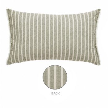 CUSHION DECORATIVE I/D FRAYED EDGE STRIPE 20"X12" GREEN MIXED COTTON/LINEN 300G FILLER PILLOW