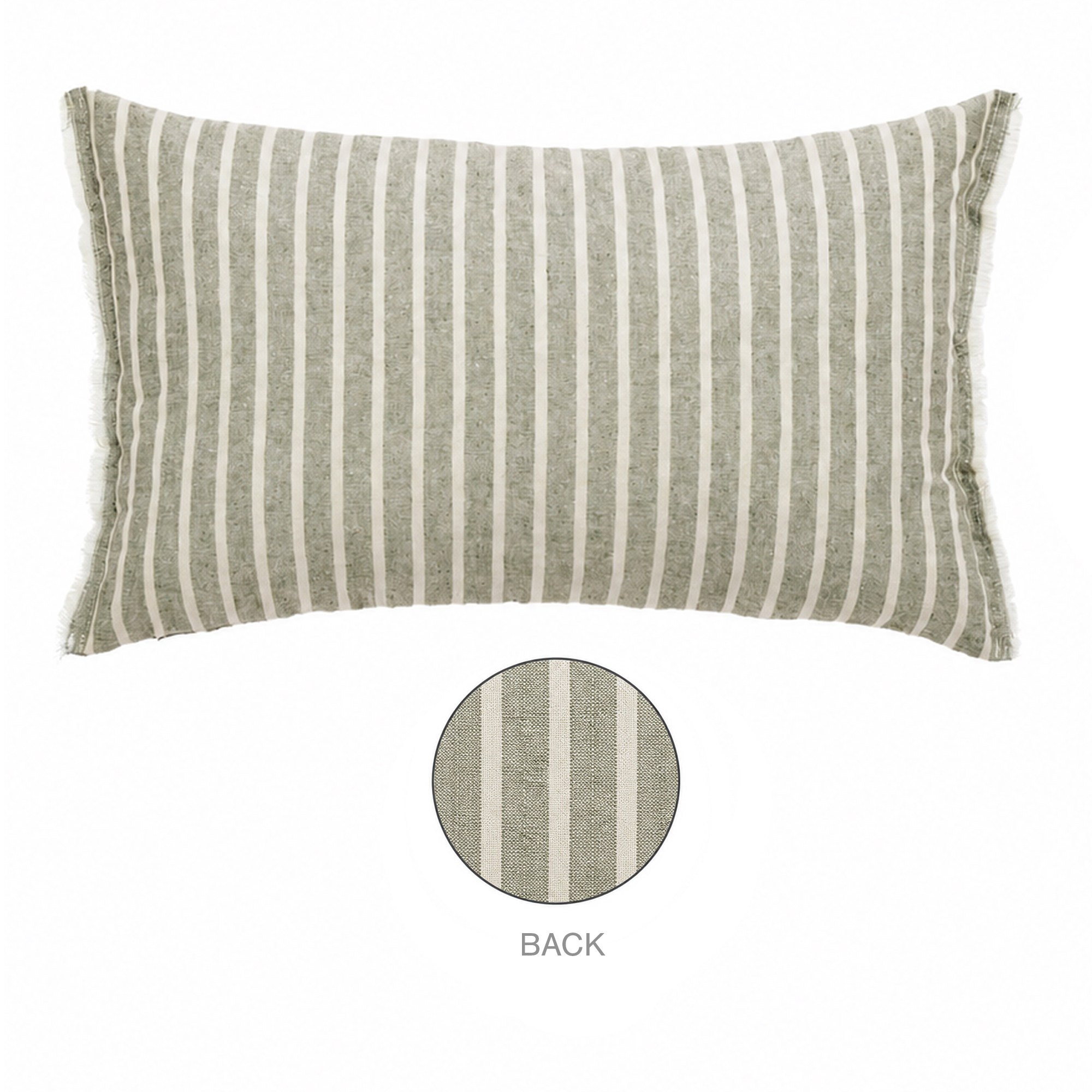 CUSHION DECORATIVE I/D FRAYED EDGE STRIPE 20"X12" GREEN MIXED COTTON/LINEN 300G FILLER PILLOW
