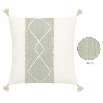 CUSHION DECORATIVE I/D GEOMETRIC PATCHWORK TASSELS SOLID 18"X18" GREEN POLYESTER 400G FILLER PILLOW