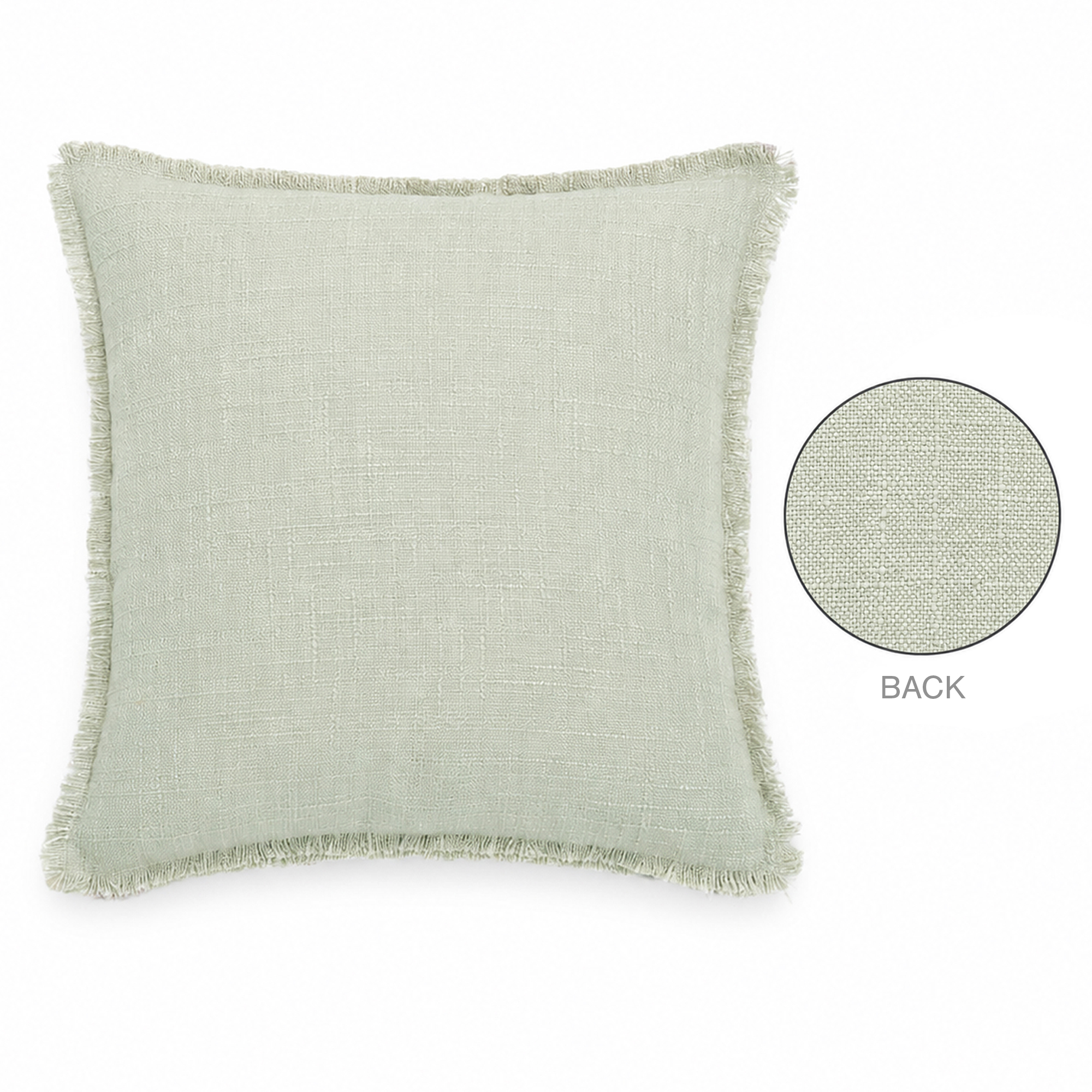 CUSHION DECORATIVE I/D YARN-DYED FRAYED EDGE 20"X20" GREEN POLYESTER W/550G POLYESTER FILLER PILLOW