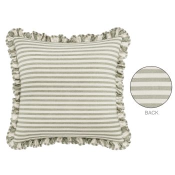CUSHION DECORATIVE I/D RUFFLES STRIPE 17"X17" GREEN COTTON 400G FILLER PILLOW