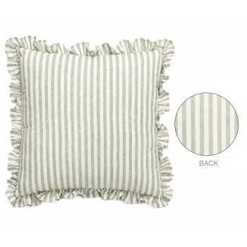 CUSHION DECORATIVE I/D RUFFLES STRIPE 17"X17" GREEN MIXED COTTON/LINEN 400G FILLER PILLOW