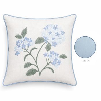 CUSHION DECORATIVE I/D EMBROIDERED 18"X18" BLUE HYDRANGEA MIXED POLYESTER 350G FILLER PILLOW