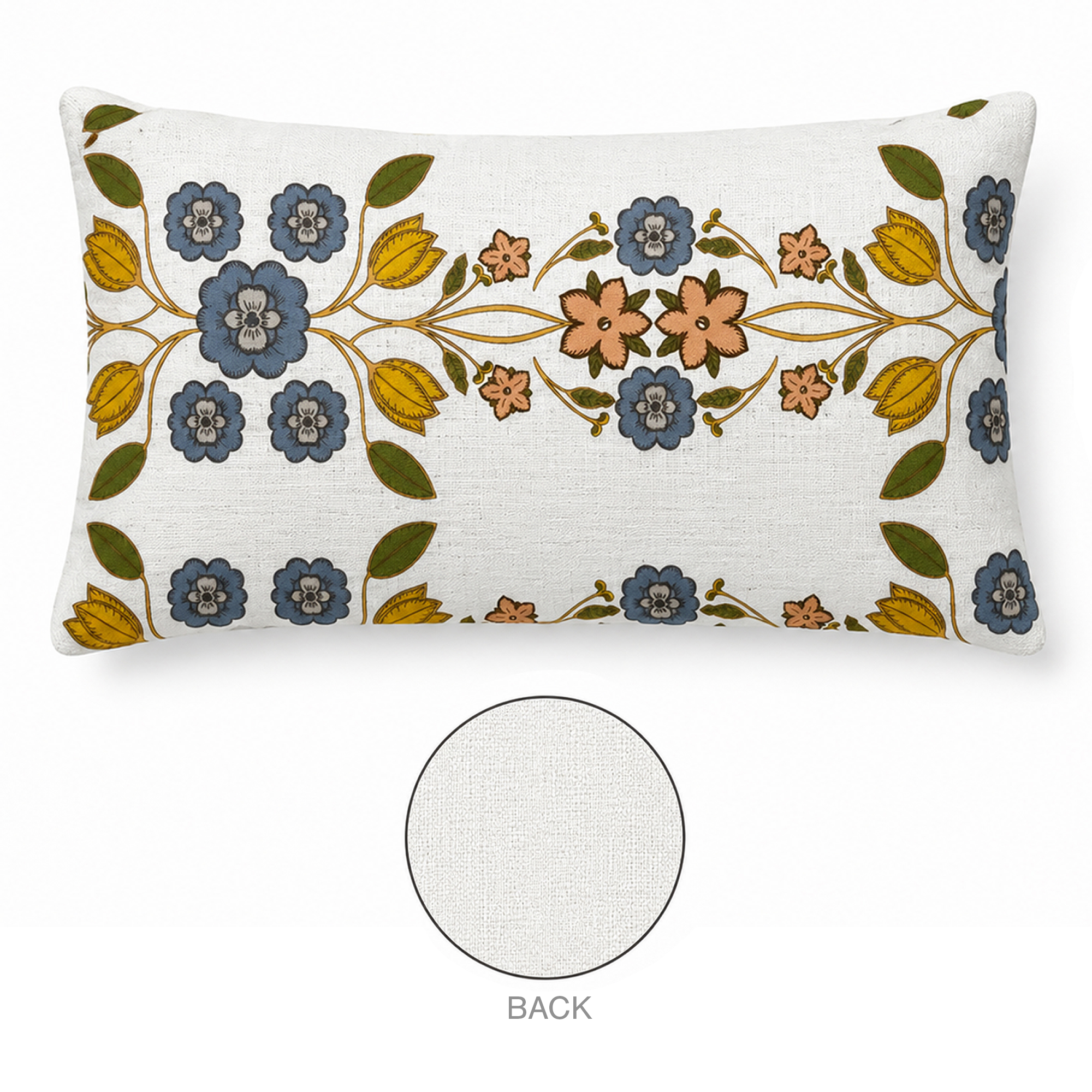 CUSHION DECORATIVE I/D PRINTED 20"X12" BLUE MIXED LINEN/POLYESTER 300G FILLER PILLOW