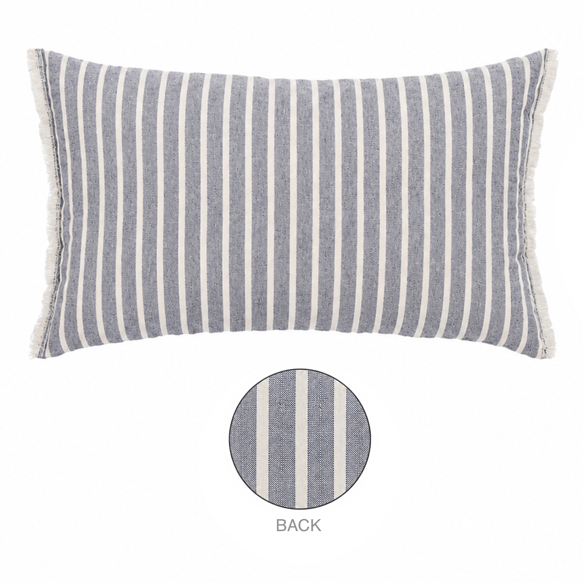 CUSHION DECORATIVE I/D FRAYED EDGE STRIPE 20"X12" BLUE MIXED COTTON/LINEN 300G FILLER PILLOW