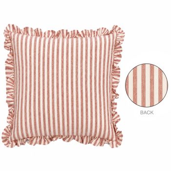 CUSHION DECORATIVE I/D PINK STRIPE RUFFLE EDGE 17"X17"POLYESTER 400G FILLER PILLOW
