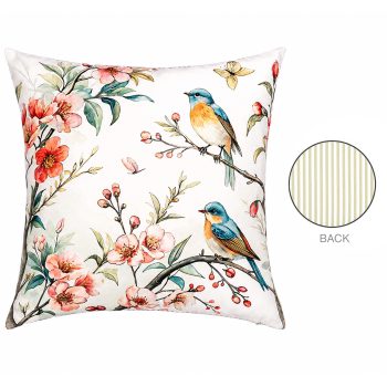 CUSHION DECORATIVE O/D BIRD/FLORAL PRINT 18"X18" MULTI POLYESTER 400G FILLER PILLOW