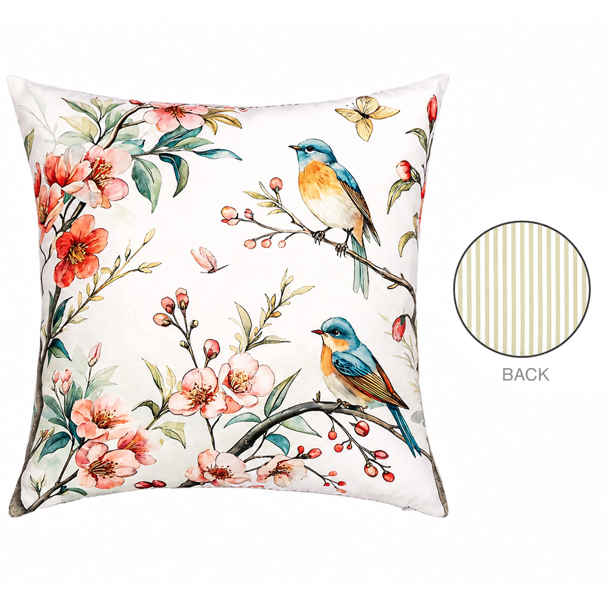 CUSHION DECORATIVE O/D BIRD/FLORAL PRINT 18"X18" MULTI POLYESTER 400G FILLER PILLOW