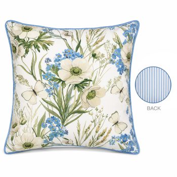 CUSHION DECORATIVE O/D BLUE CREAM BIRD/FLORAL PRINT 18"X18" POLYESTER 400G FILLER PILLOW