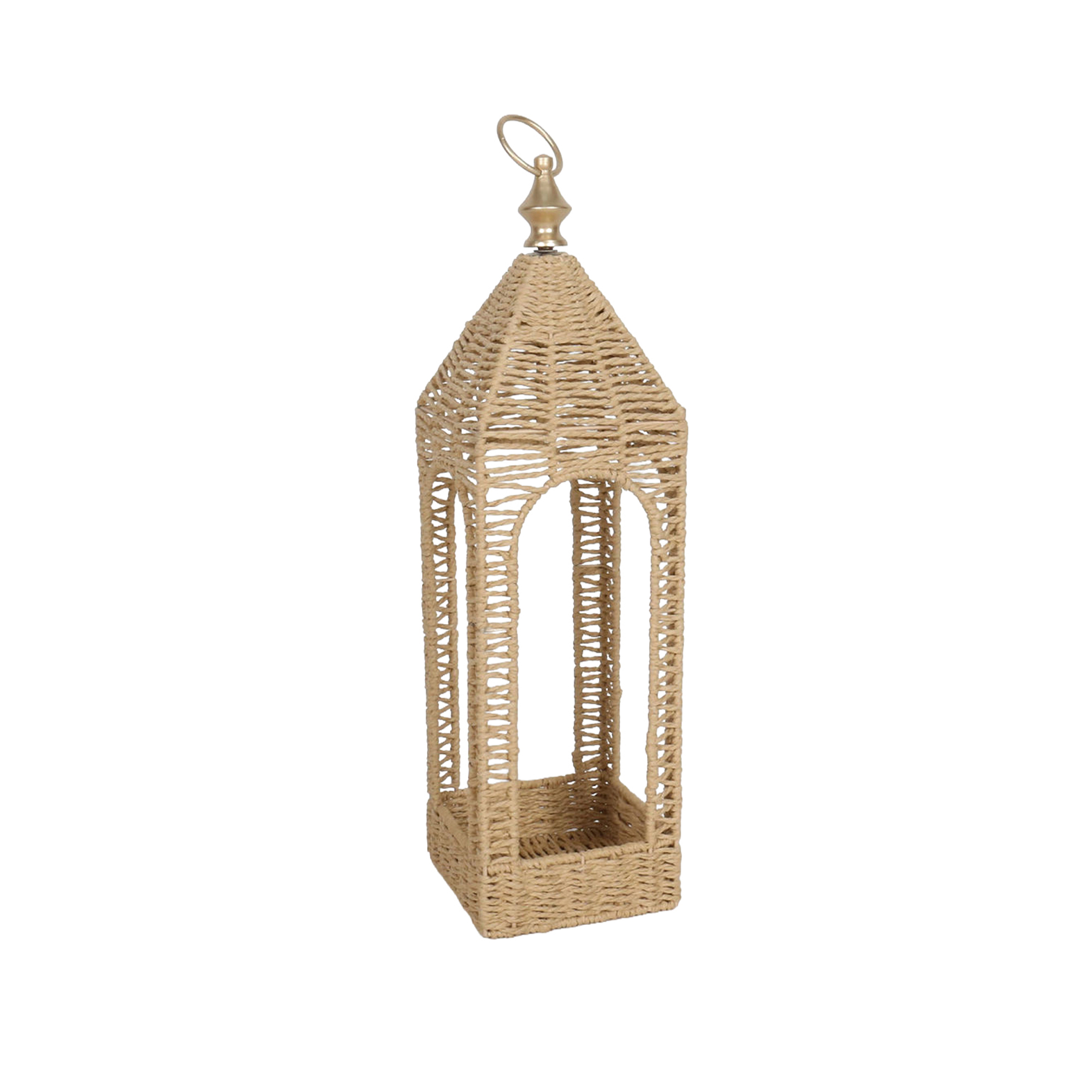 RATTAN LOOK LANTERN 21.75"H NATURAL FIN