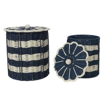 PAPER ROPE BASKET 2PC 12"H & 10.5"H NATURAL /NAVY