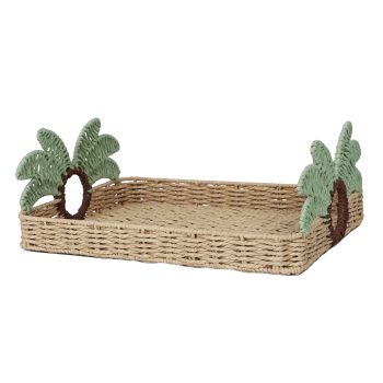PAPER ROPE WOVEN TRAY 15.5"X11" NATURAL/GREEN