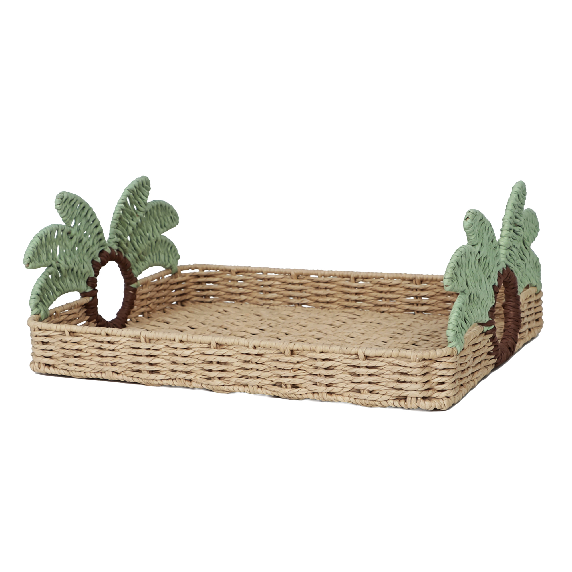 PAPER ROPE WOVEN TRAY 15.5"X11" NATURAL/GREEN