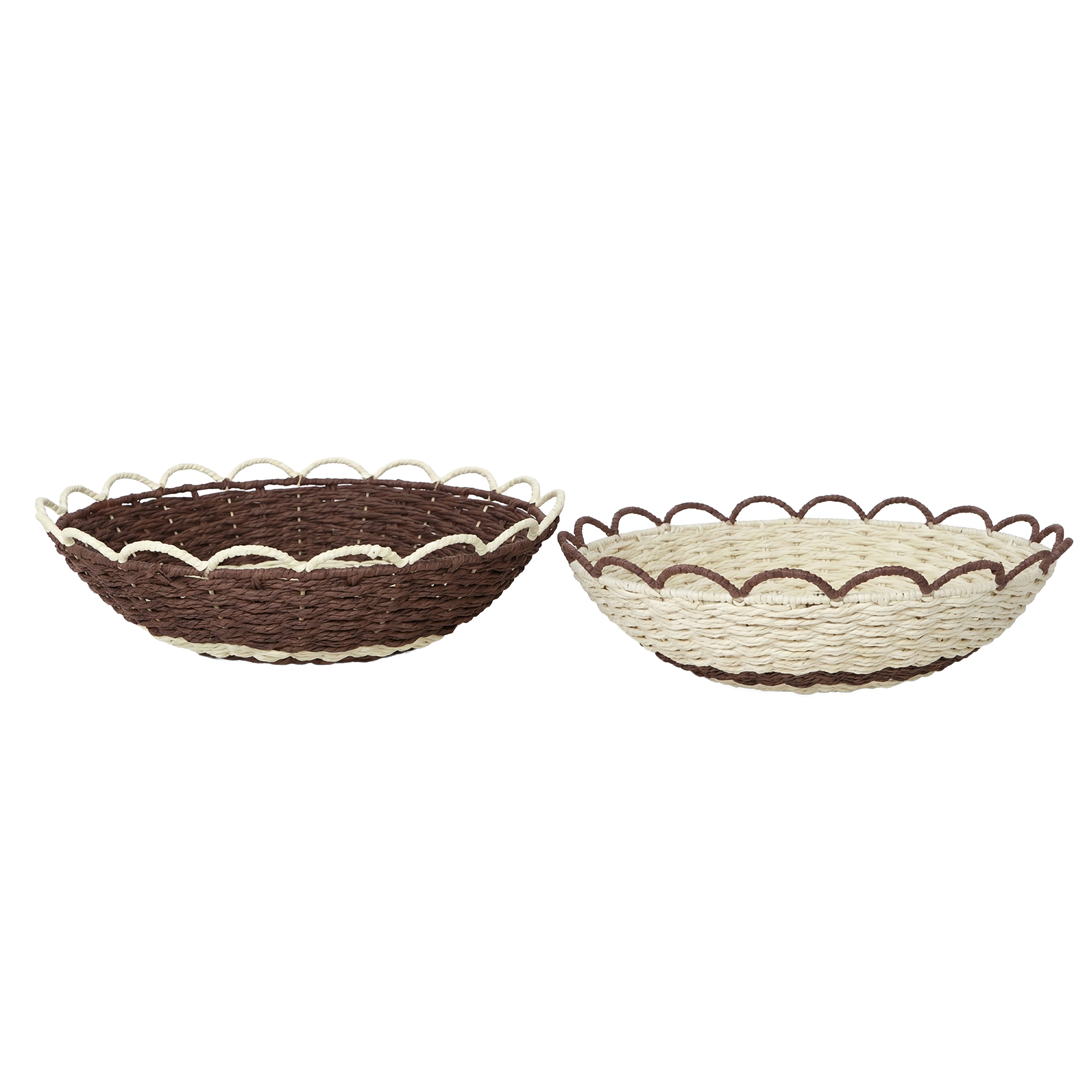 SCALLOP EDGE BOWL 17.5" 2 ASSORTED BROWN/CREAM