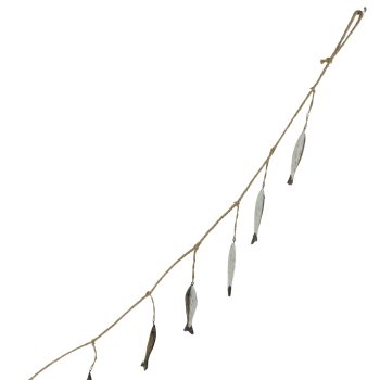WOOD HANGING FISH 24" NATURAL/WHITE WASH FIN.