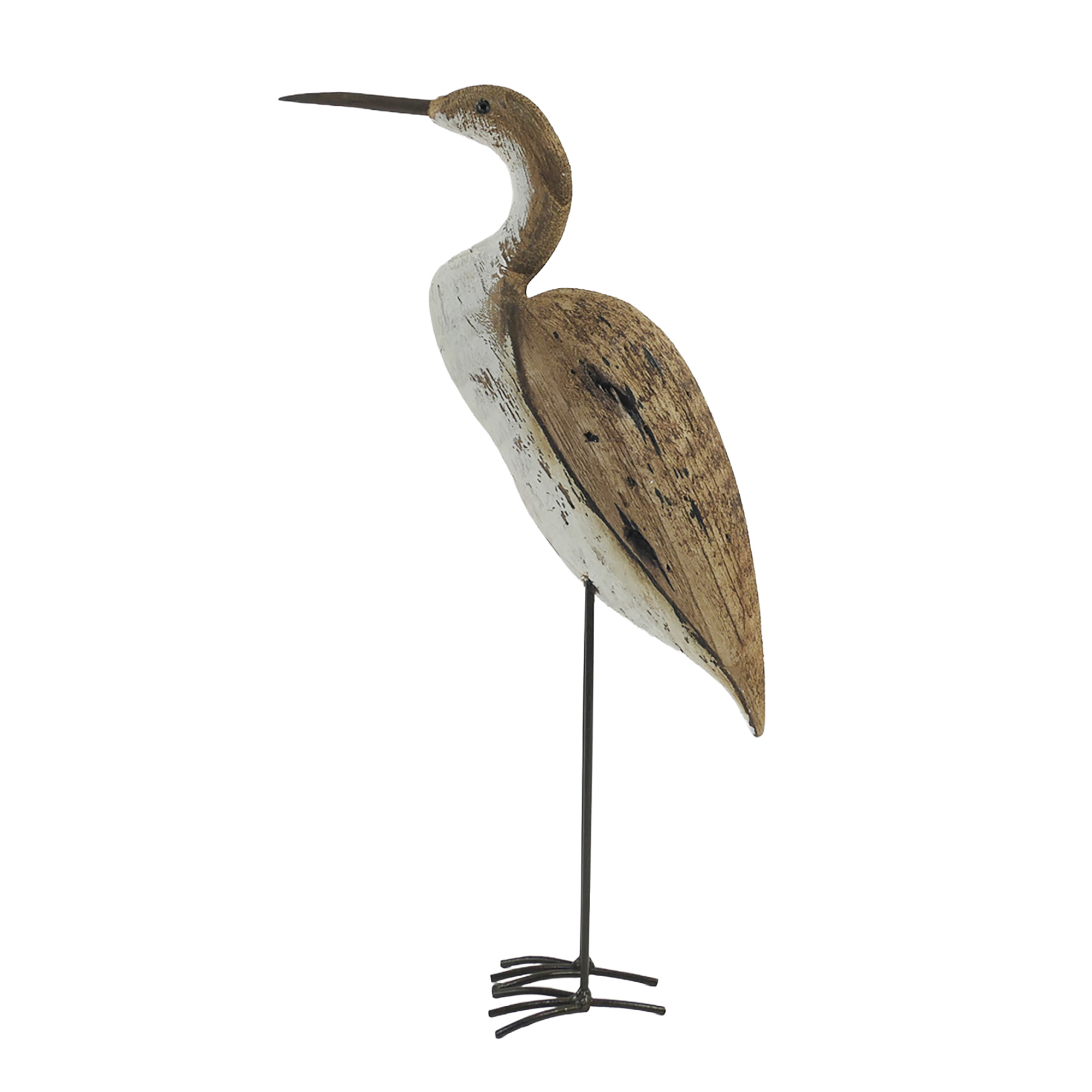 WOOD CRANE 16" NATURAL/WHITE WASH FIN. METAL LEGS