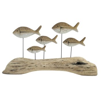 WOOD TABLE DECOR SCHOOL OF FISH 16"X8.75" NATURAL/WHITE WASH FIN.
