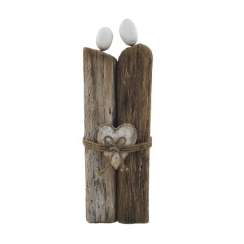 WOOD COUPLE W/HEART 16"H NATURAL/WHITE WASH FIN.