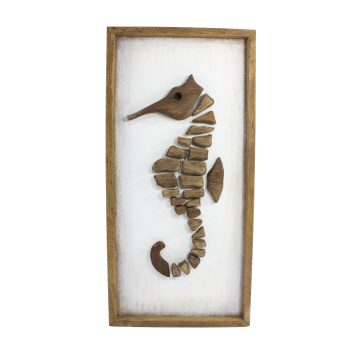 WOOD WALL DECOR SEA HORSE 15"X31" NATURAL FIN.