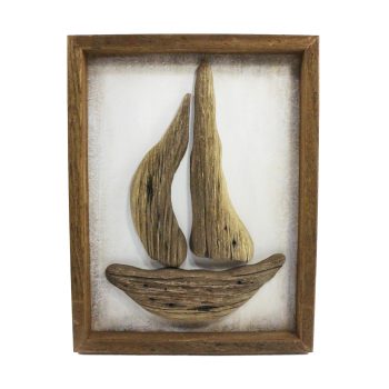 WOOD WALL DECOR SAIL BOAT 16.5"H NATURAL FIN.