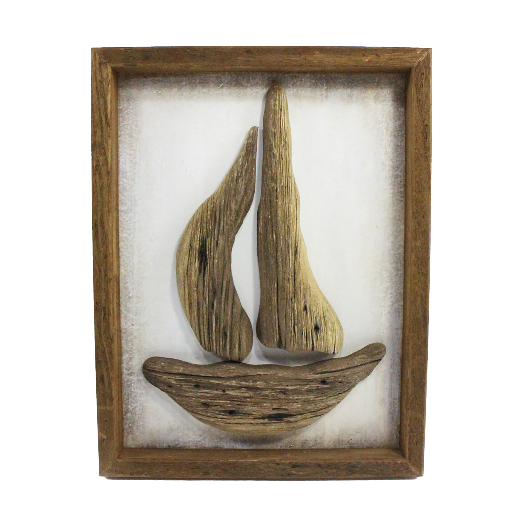 WOOD WALL DECOR SAIL BOAT 16.5"H NATURAL FIN.