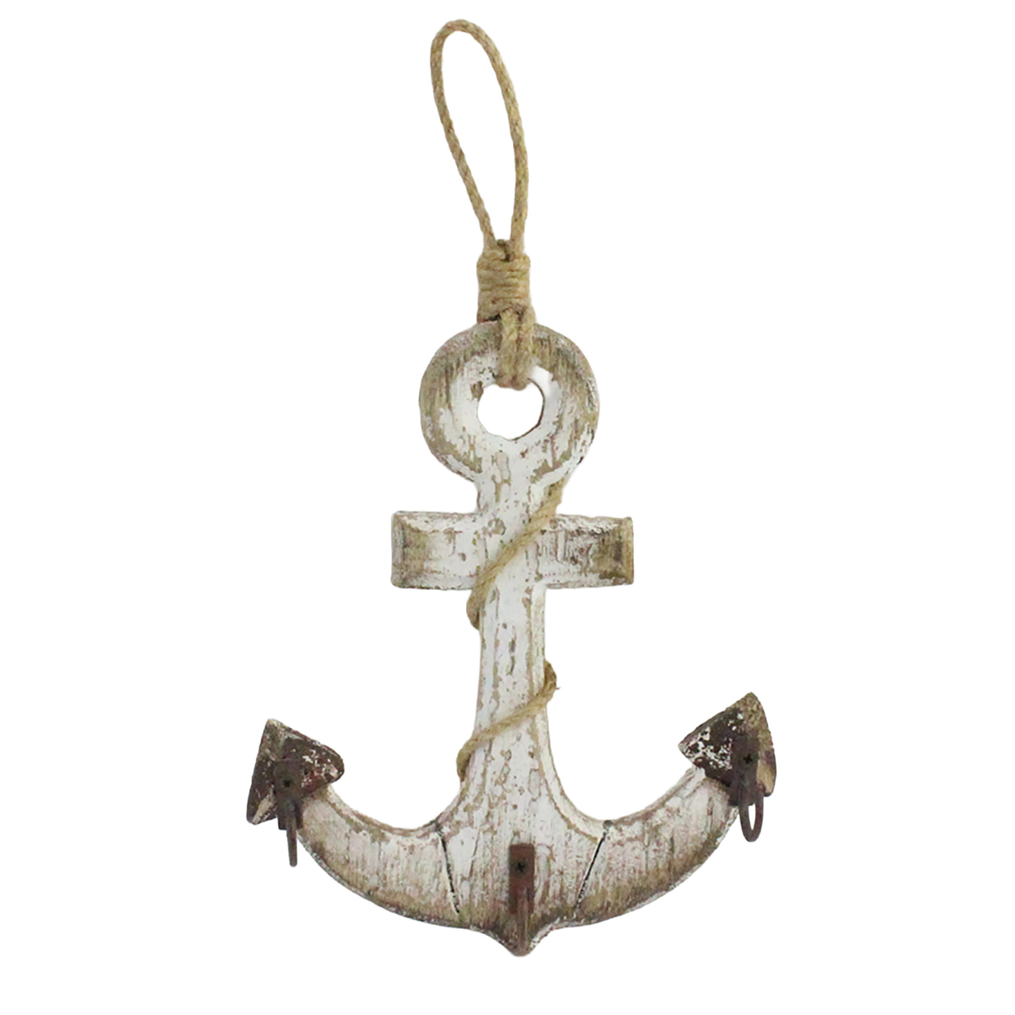 WOOD WALL DECOR ANCHOR 6.75" H WHITE WASH FIN.