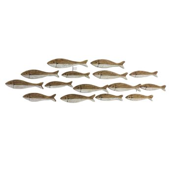 WOOD WALL ART SCHOOL OF FISH 30"X8.25" NATURAL/WHITE WASH FIN