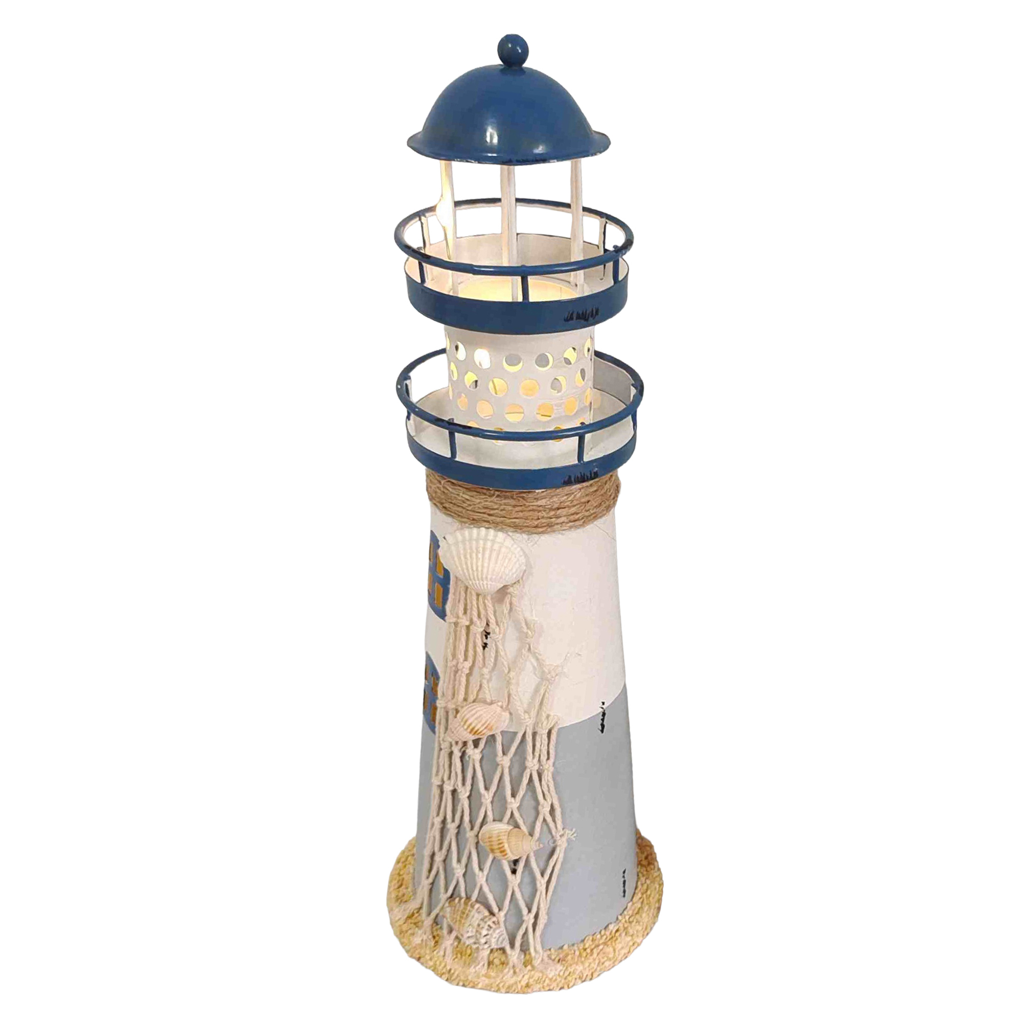 LIGHTHOUSE 11.5" H METAL BLUE/WHITE 5LED B/O 1XCR2032 INCL.