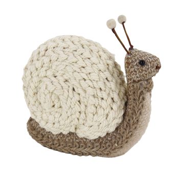 SNAIL 5.5"X4.7"H WOVEN ROPE-CRAFT WITH CREAM SHELL & BROWN FABRIC BODY