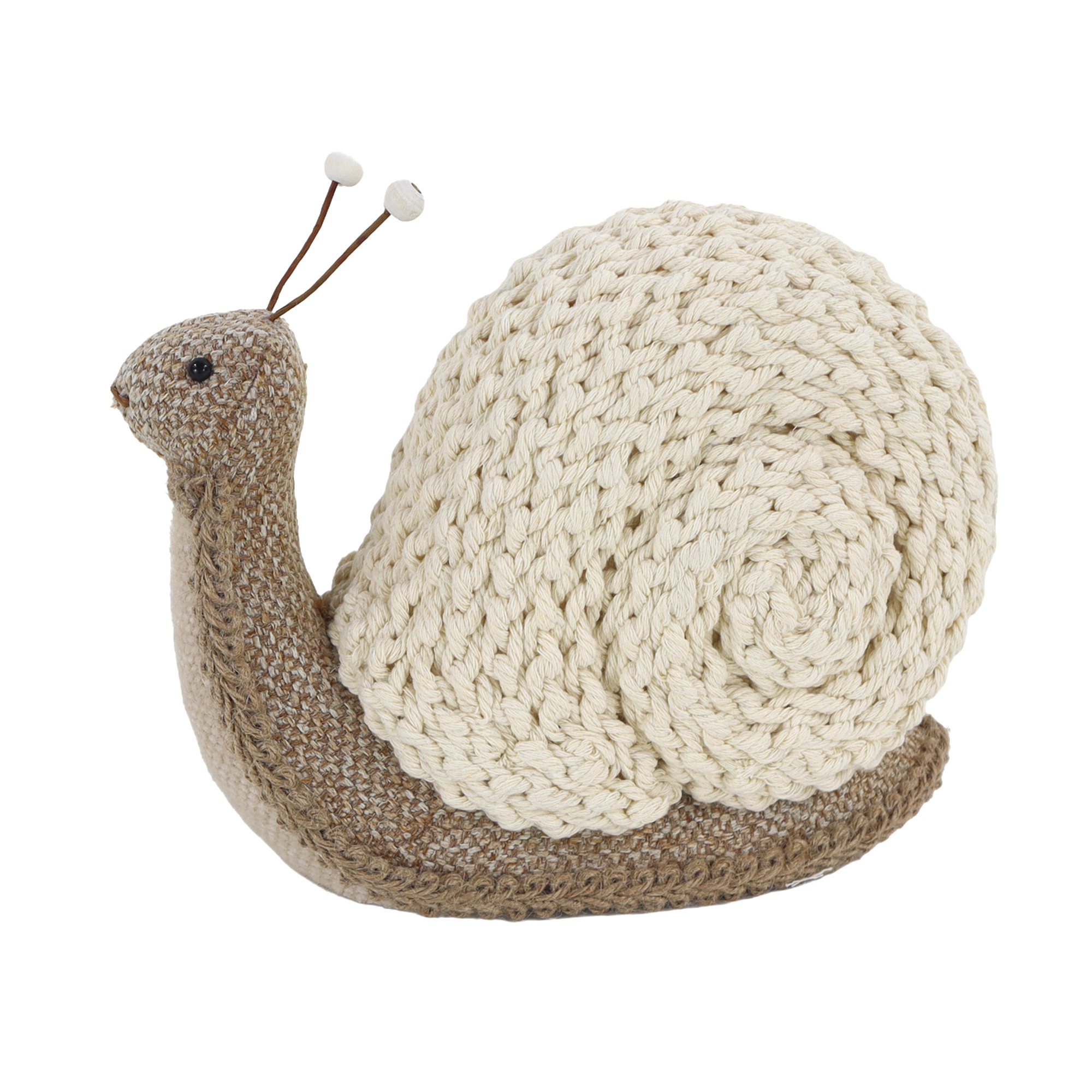 SNAIL 9.45"X7.5"H WOVEN ROPE-CRAFT WITH CREAM SHELL & BROWN FABRIC BODY
