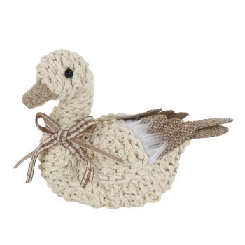 DUCK SITTING 8.65"X7"H WOVEN ROPE-CRAFT WITH CHECKERED BOW & BURLAP WINGS
