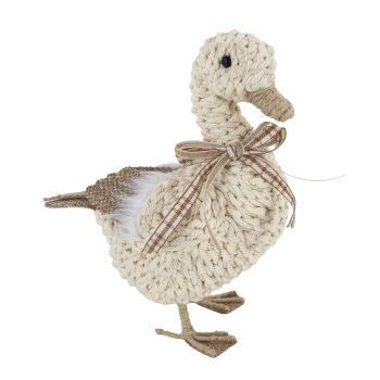 DUCK STANDING 8.3"X10"H WOVEN ROPE-CRAFT WITH CHECKERED BOW & BURLAP WINGS