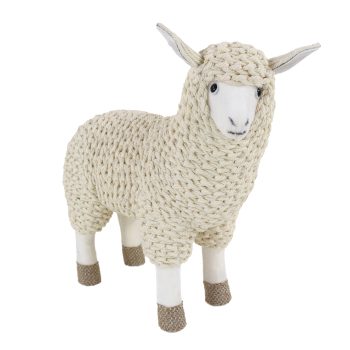 SHEEP STANDING 14"X12.6"H WOVEN ROPE-CRAFT CREAM COAT WITH BURLAP HOOVES