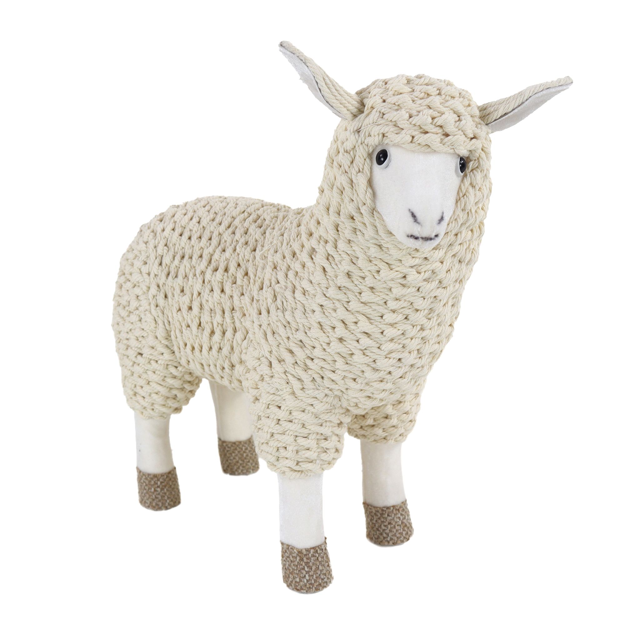 SHEEP STANDING 14"X12.6"H WOVEN ROPE-CRAFT CREAM COAT WITH BURLAP HOOVES