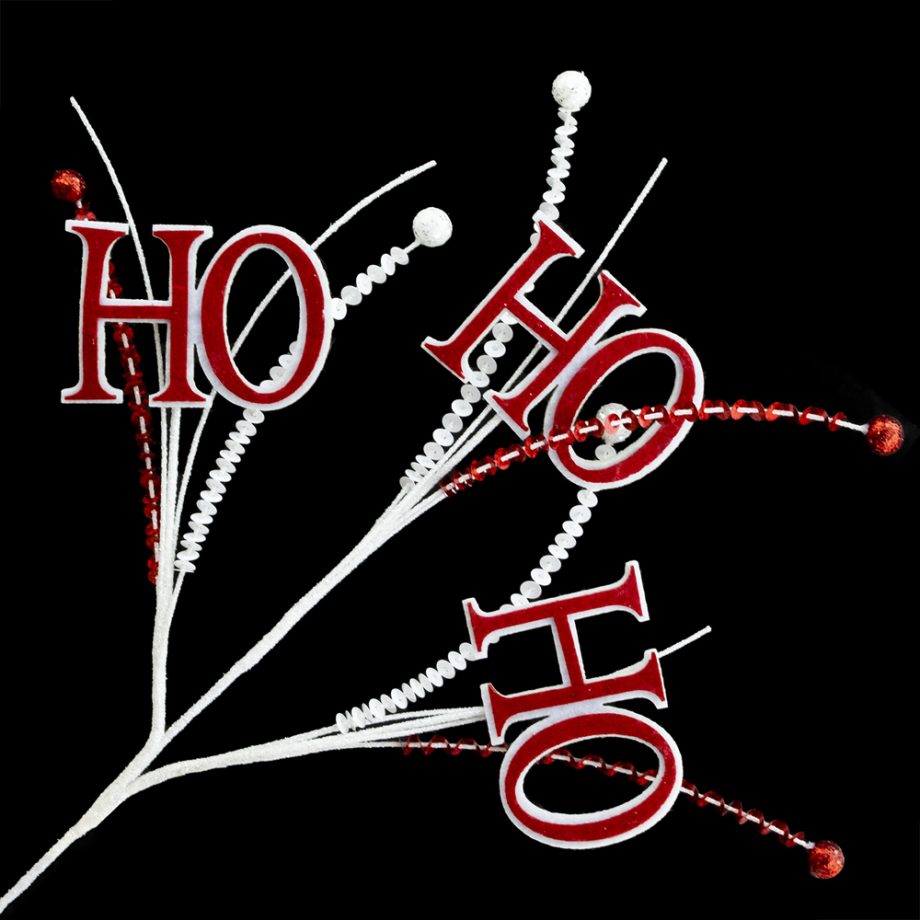 SPRAY CANDY CANE HOHOHO 13" WHT/RED