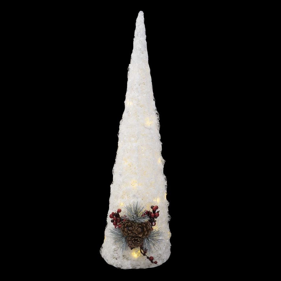 CONE TREE WHITE 23.5" LED W/ PINE CONE & BERRY